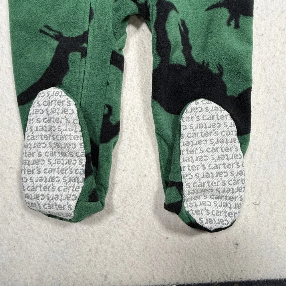 Carters Baby Boys Green Black Dinosaur Fleece Footed Sleeper Pajamas 12M